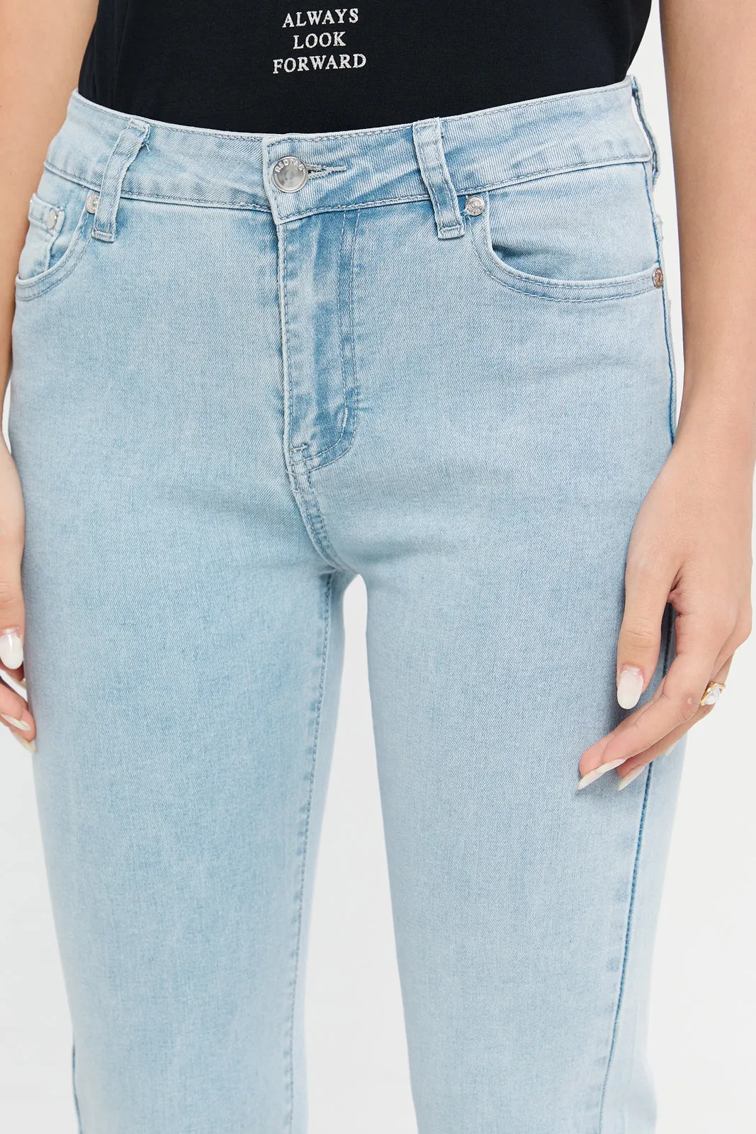 Women Blue Plain With Bottom Tie Dye Jeans sold by Redtag product image thumbnail 4