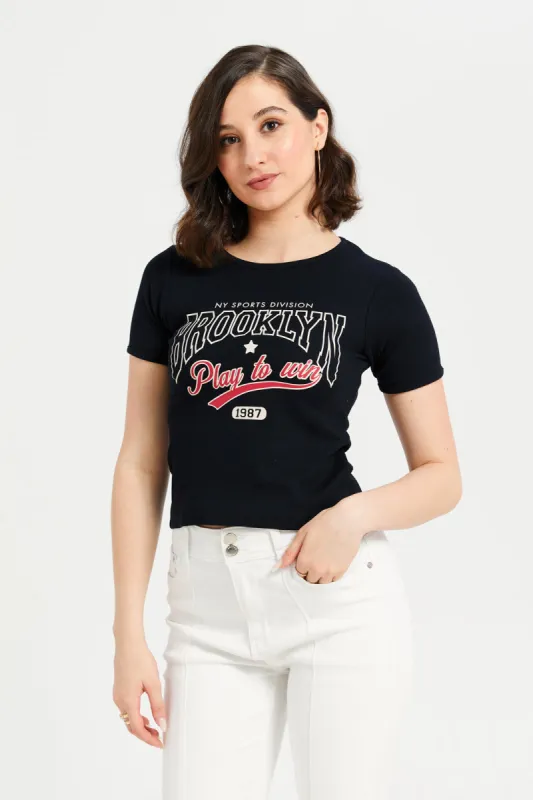 Women Black Printed T-Shirt sold by Redtag