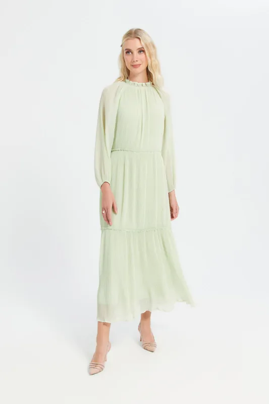 Women Mint Pleated Maxi Dress sold by Redtag