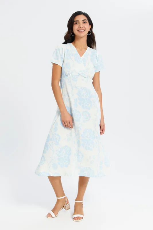 Women Blue And White Printed Midi Dress sold by Redtag