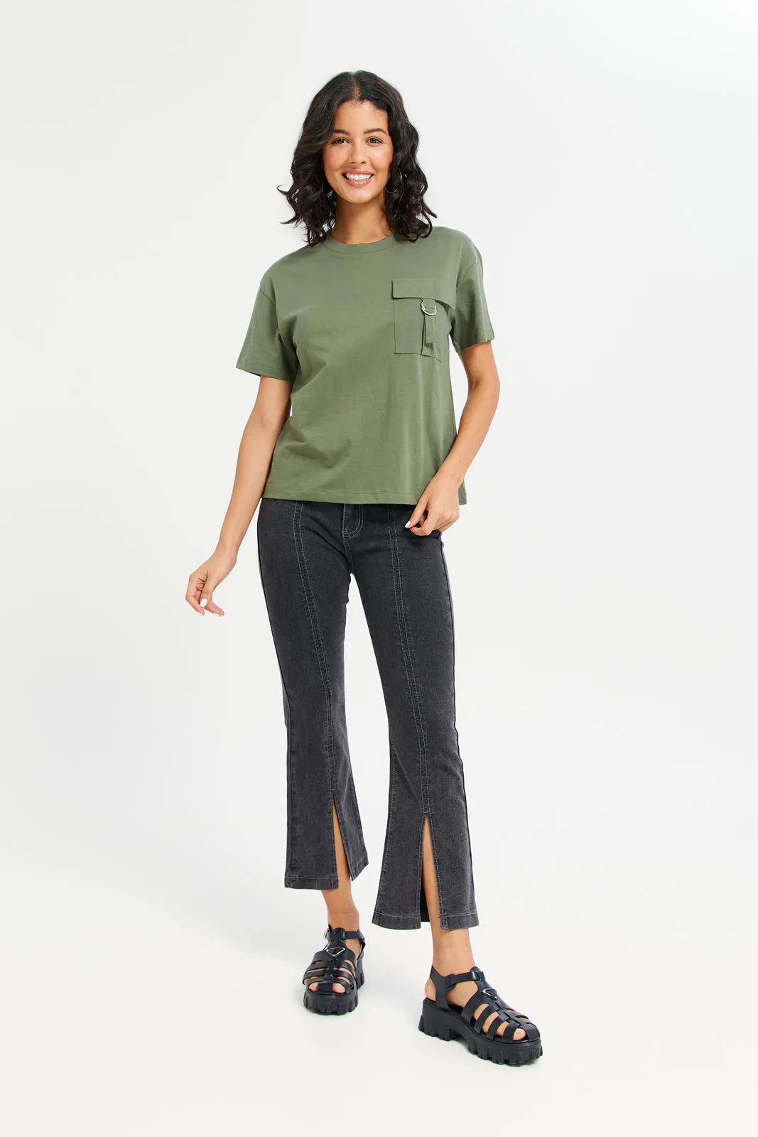 Women Olive Boxy With Pocket T-Shirt sold by Redtag product image thumbnail 2