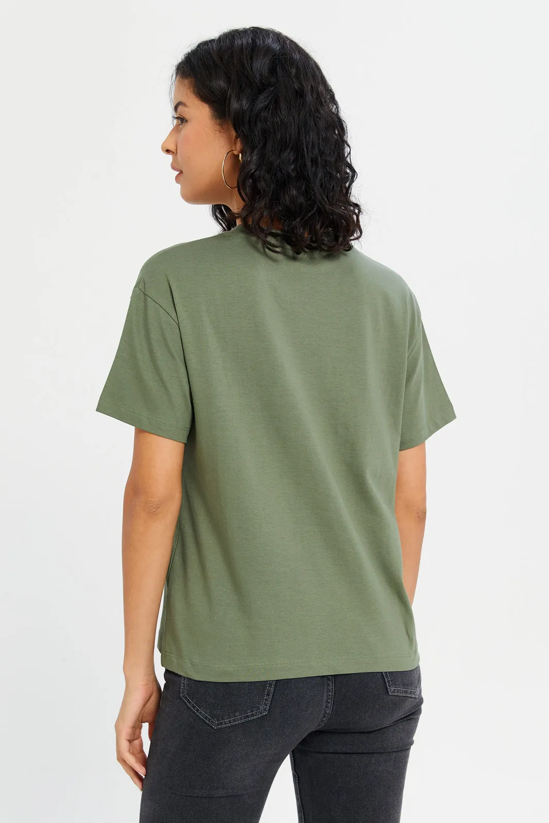 Women Olive Boxy With Pocket T-Shirt sold by Redtag product image thumbnail 3