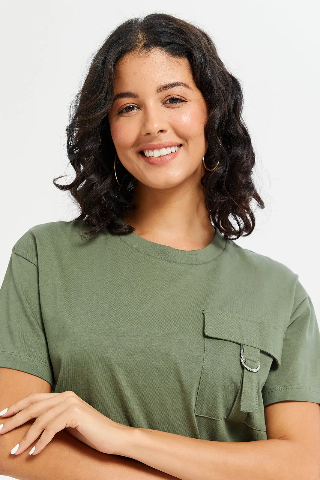 Women Olive Boxy With Pocket T-Shirt sold by Redtag product image thumbnail 4