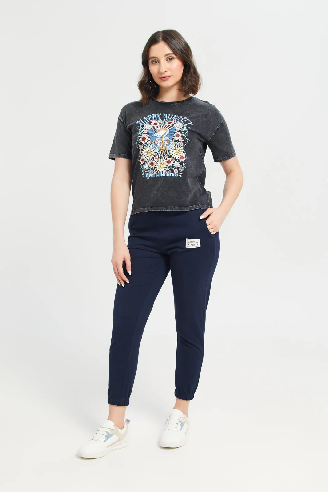 Women Navy Embroidered Joggers sold by Redtag product image thumbnail 2