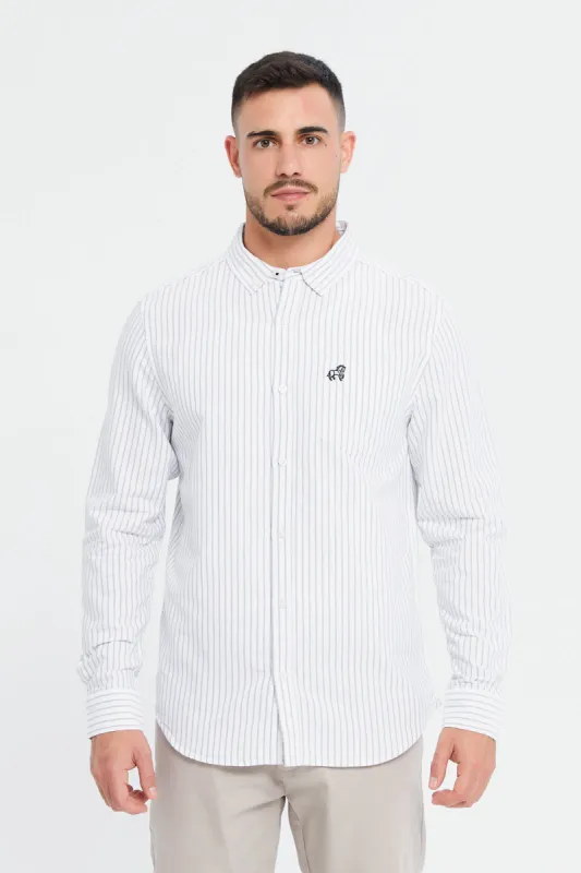 Men Grey Striped Vertical Oxford Shirt sold by Redtag