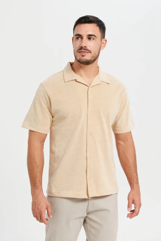 Men Beige Jacquard Shirt sold by Redtag