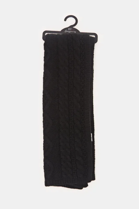Women Black Embellished Knitted Scarf sold by Redtag