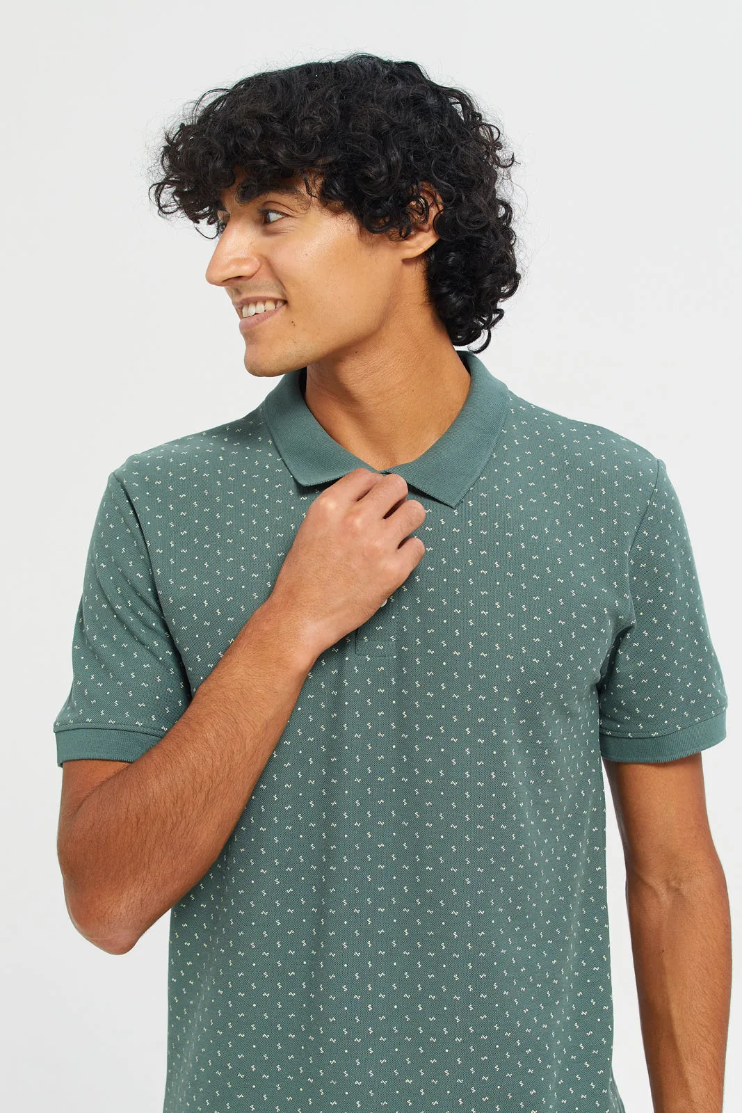 Men Green Printed Polo T-Shirt sold by Redtag product image thumbnail 4