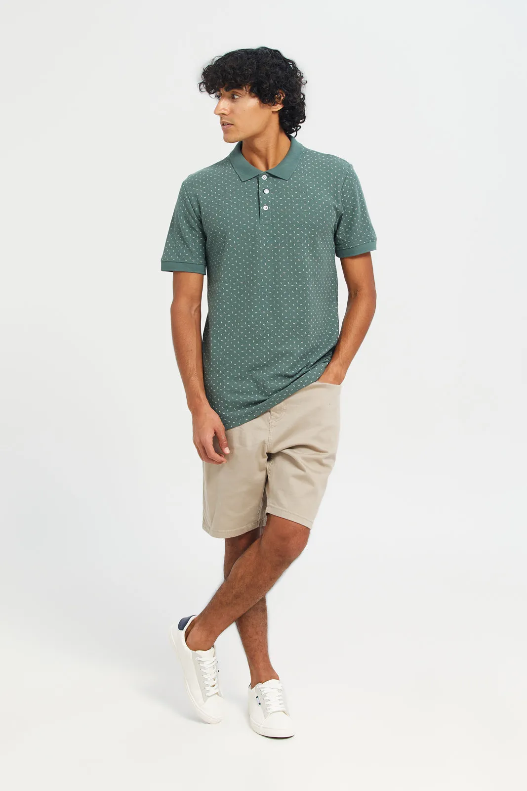 Men Green Printed Polo T-Shirt sold by Redtag product image thumbnail 2