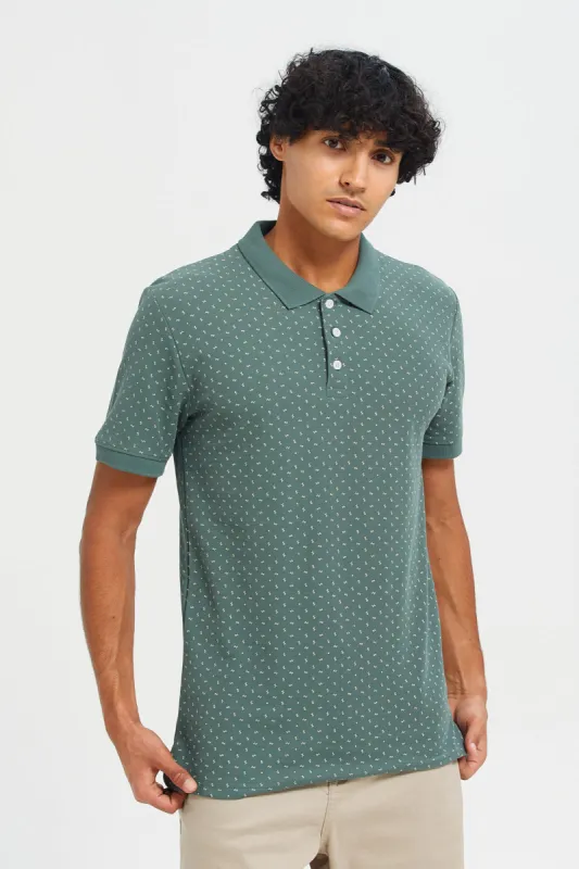 Men Green Printed Polo T-Shirt sold by Redtag