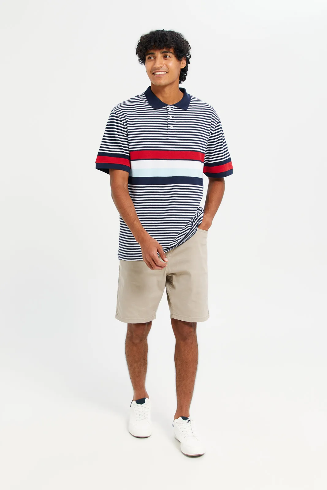 Men Grey And Red Striped Polo Shirt sold by Redtag product image thumbnail 2
