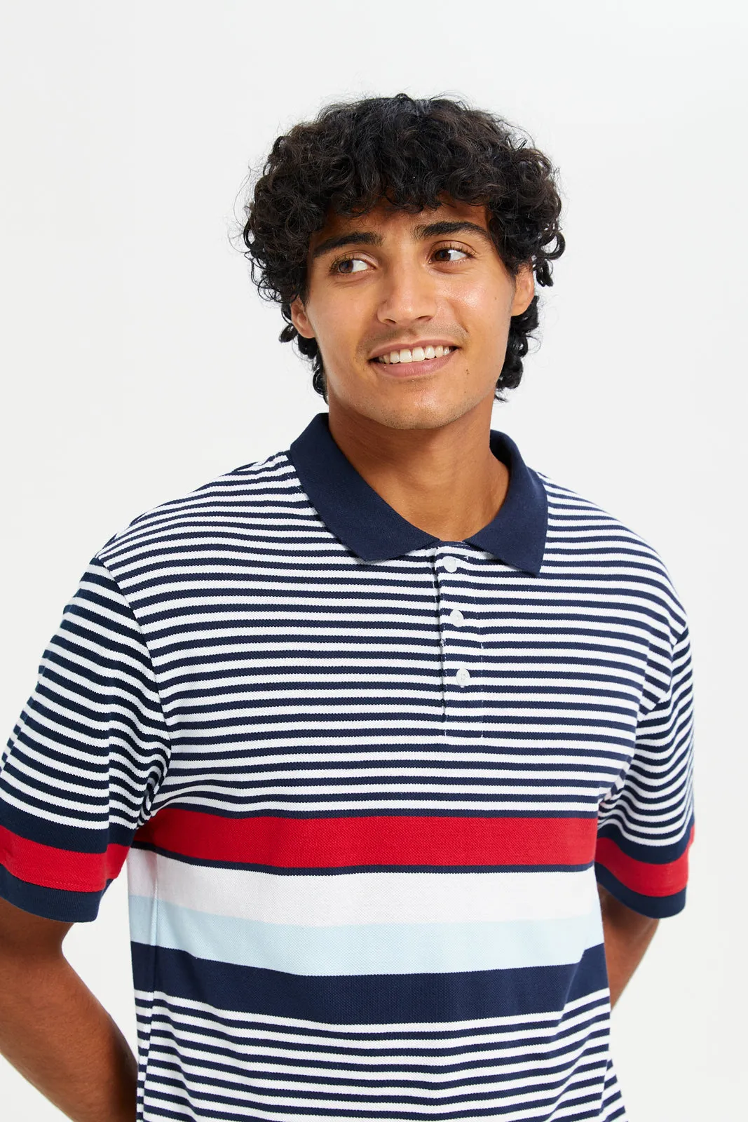 Men Grey And Red Striped Polo Shirt sold by Redtag product image thumbnail 4