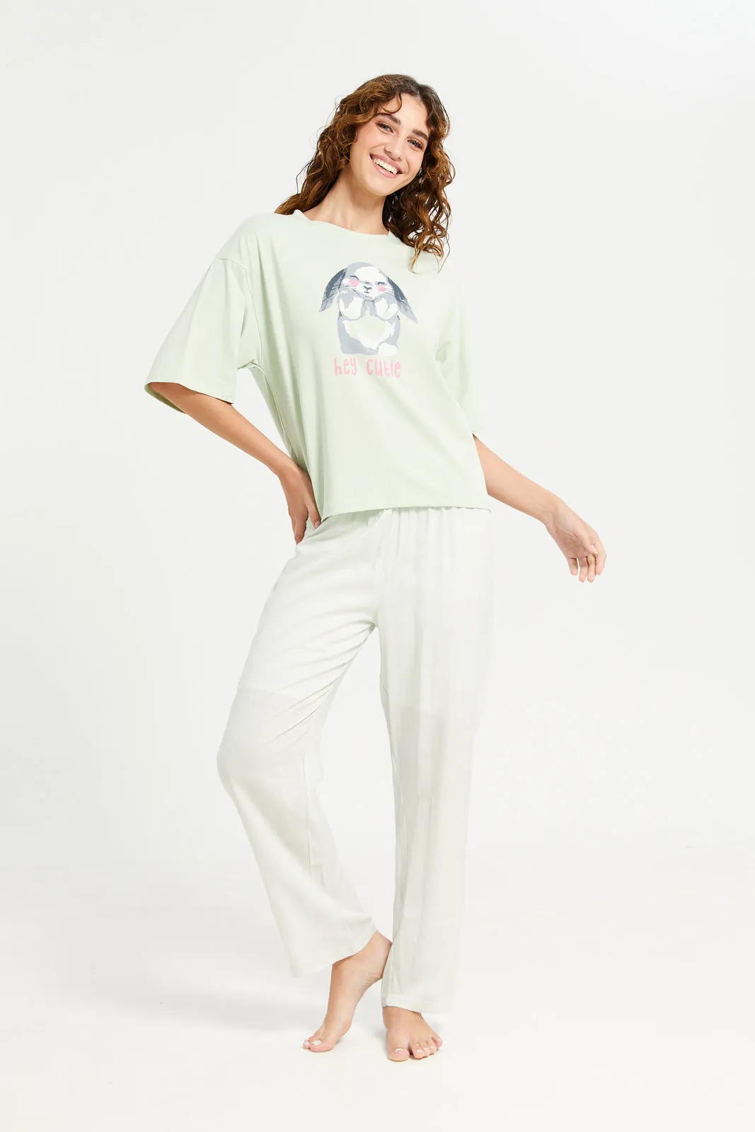 Women Green Drop Shoulder Fashion Pyjama Set (2 Piece) sold by Redtag