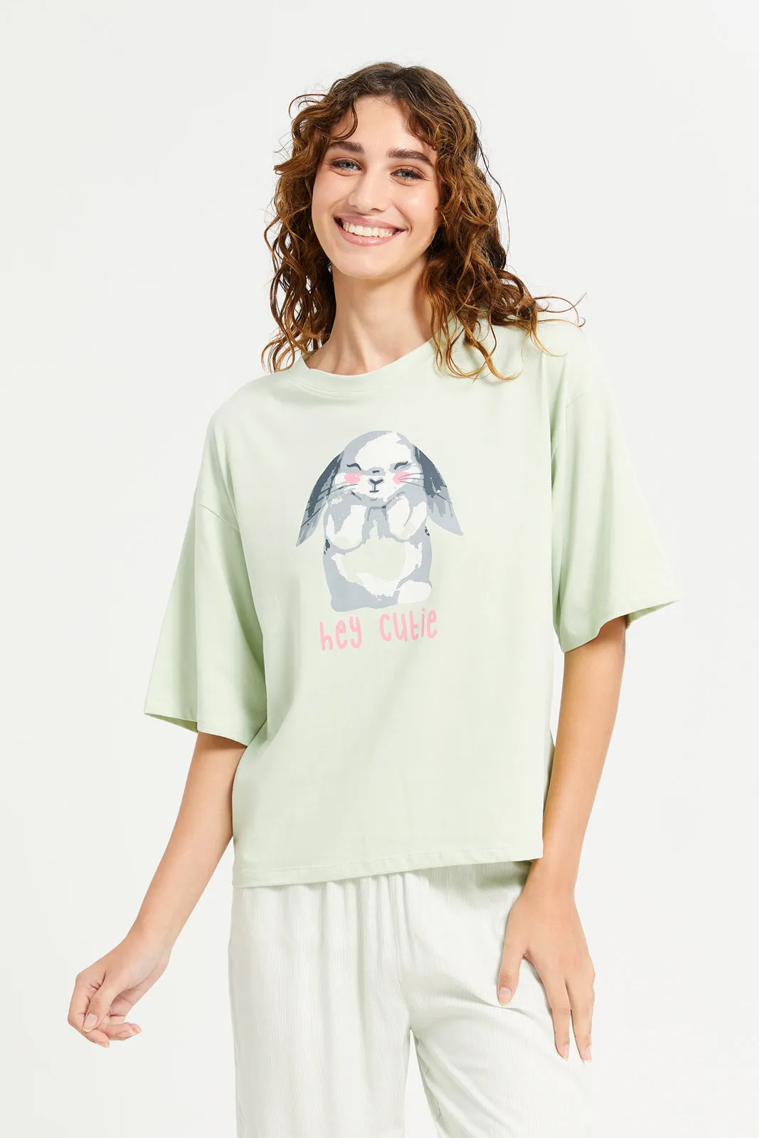 Women Green Drop Shoulder Fashion Pyjama Set (2 Piece) sold by Redtag product image thumbnail 2