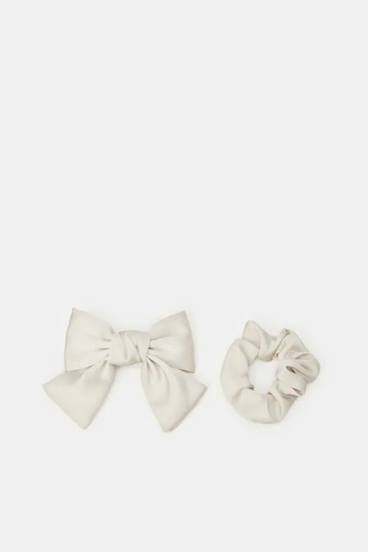 Women Cream Plain Scrunchy Set (2 Piece) sold by Redtag