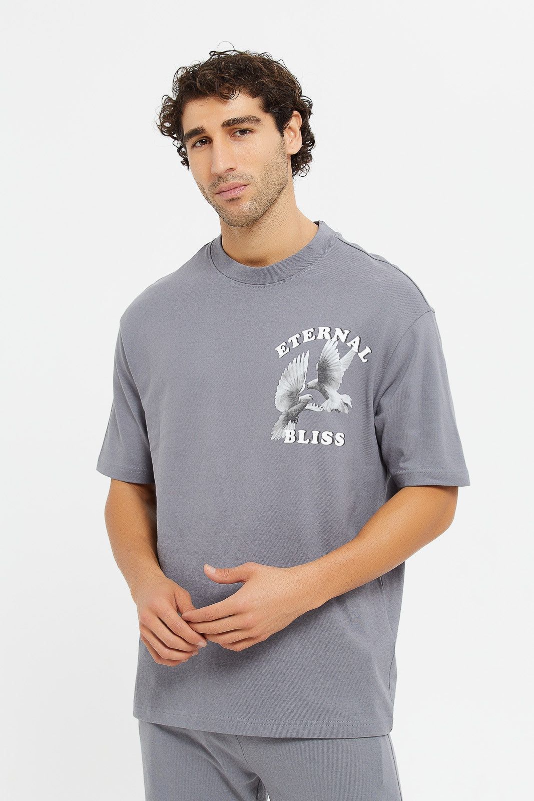Men Grey Back Printed Lounge T-Shirt sold by Redtag