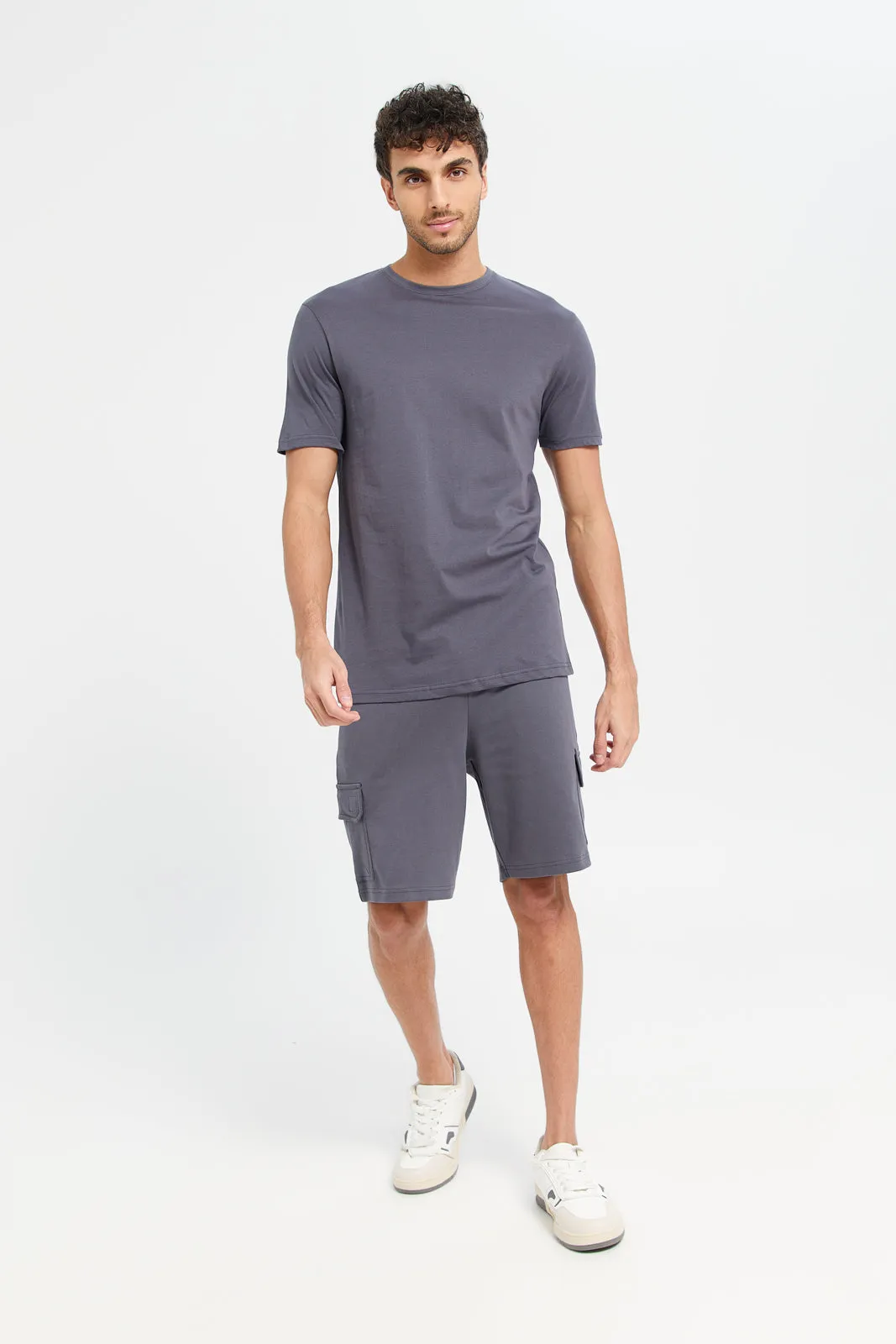 Men Grey Plain Round Neck T-Shirt sold by Redtag product image thumbnail 2