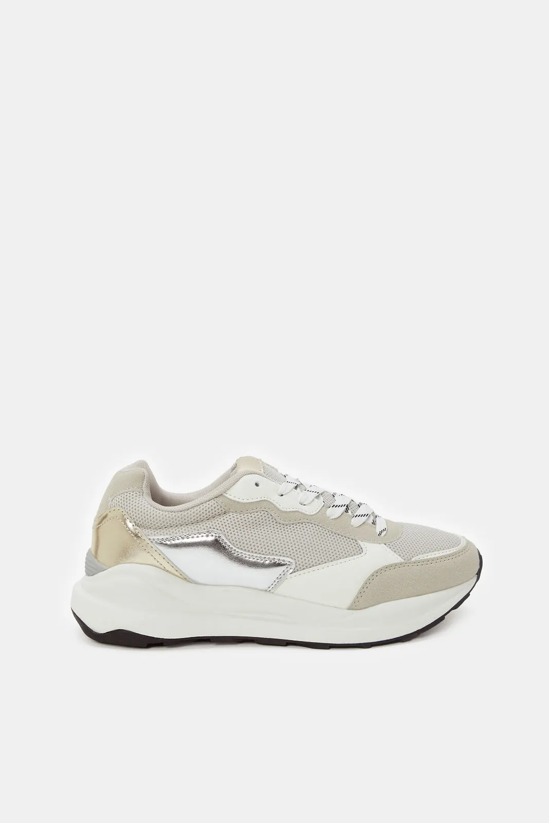 Women Beige Textured Fabric Combination Sneakers sold by Redtag
