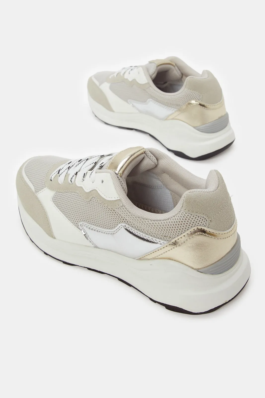 Women Beige Textured Fabric Combination Sneakers sold by Redtag product image thumbnail 4