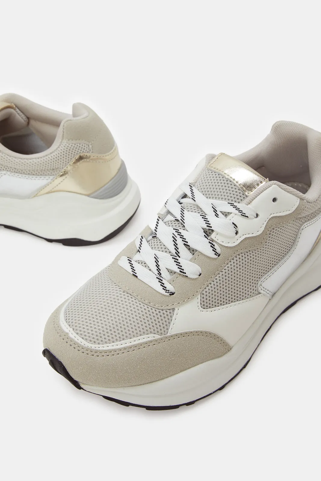 Women Beige Textured Fabric Combination Sneakers sold by Redtag product image thumbnail 3