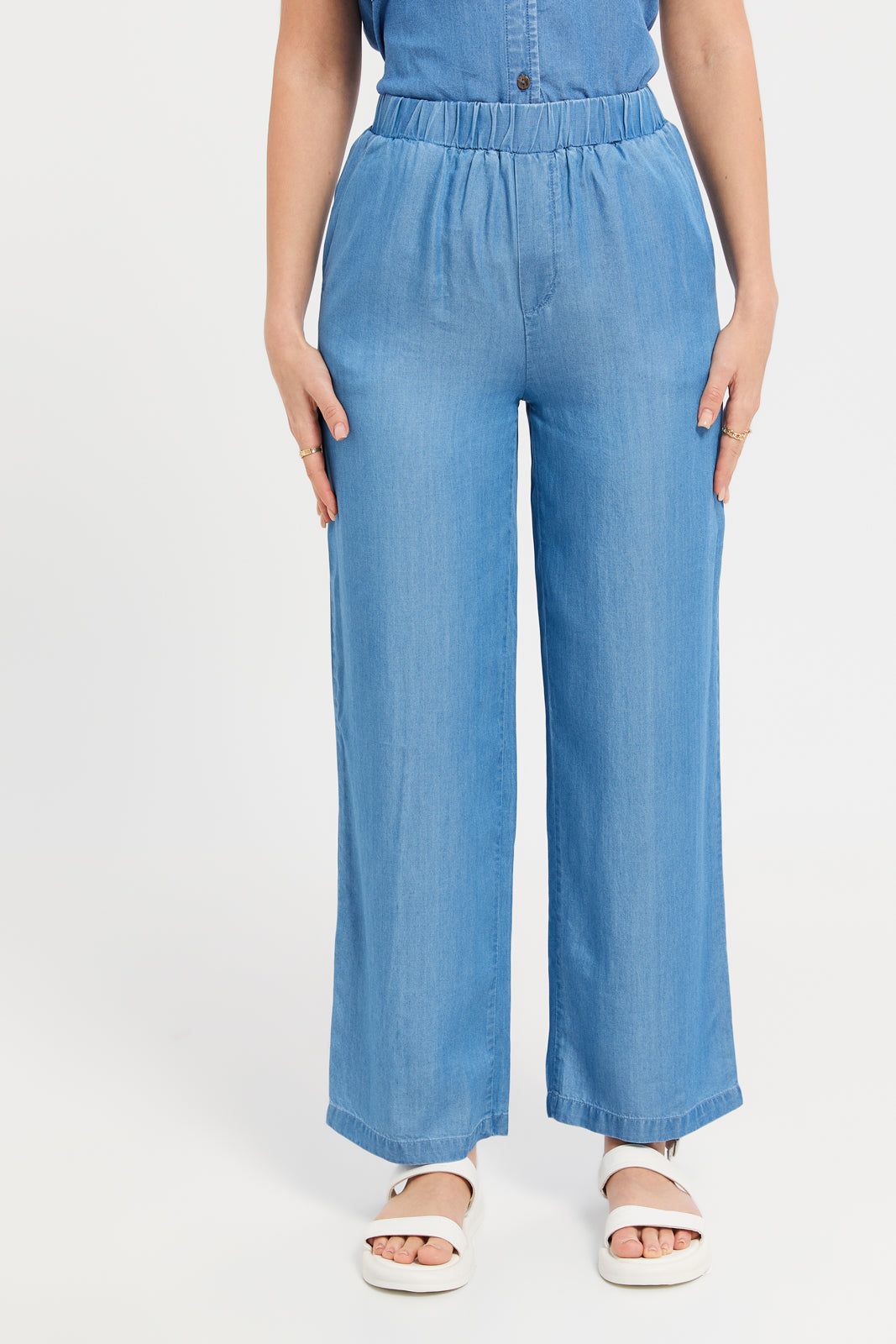 Women Blue Straight Leg Tencel Trouser sold by Redtag