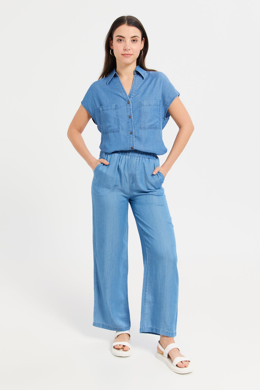 Women Blue Straight Leg Tencel Trouser sold by Redtag product image thumbnail 2