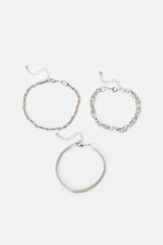 Women Silver Embellished Bracelet Set (3 Piece) sold by Redtag