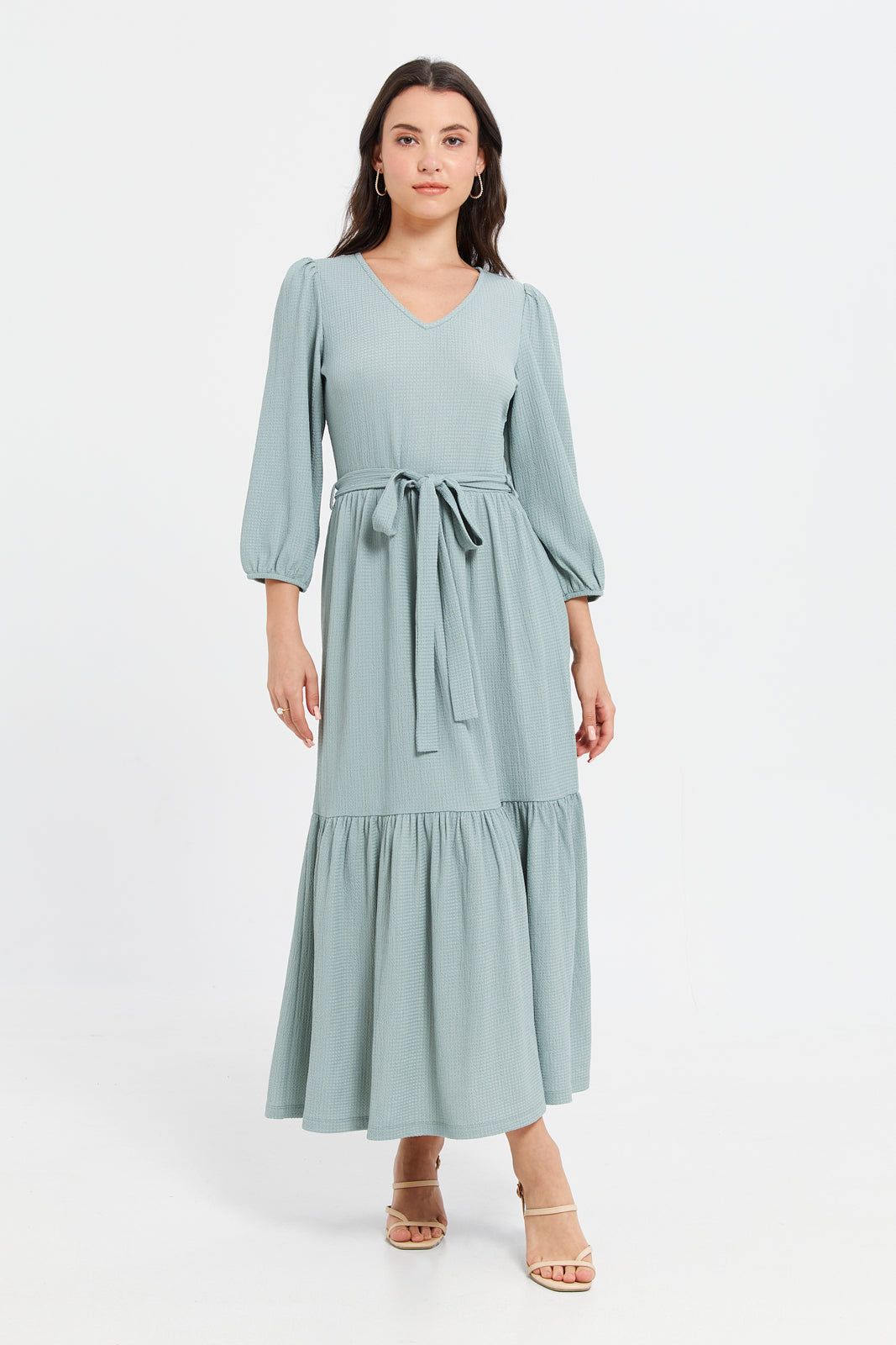 Women Blue Long Sleeve Tiered Dress sold by Redtag