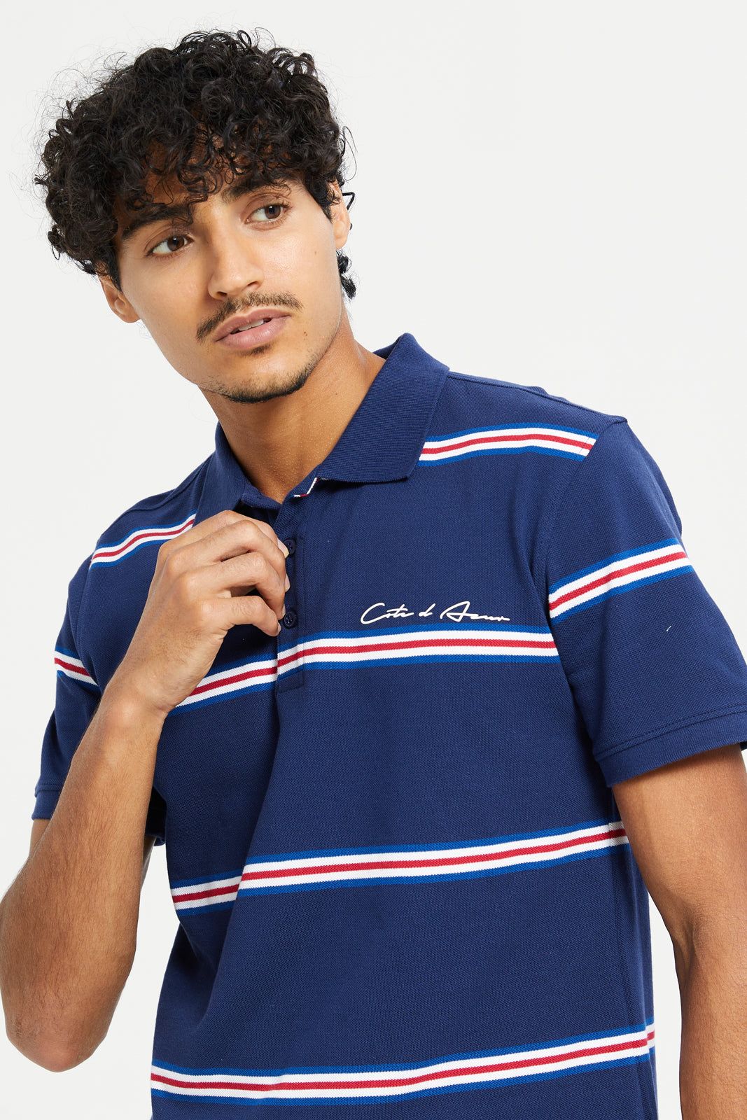 Men Navy Striped Polo Shirt sold by Redtag product image thumbnail 4