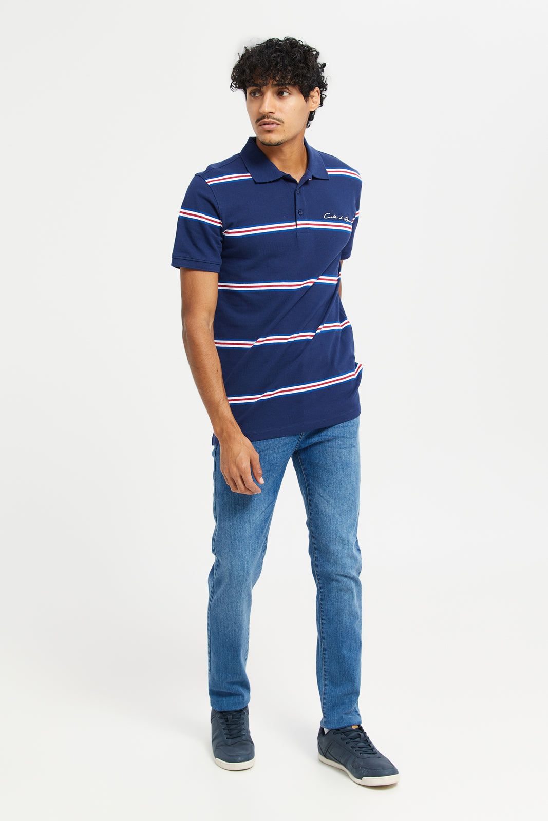 Men Navy Striped Polo Shirt sold by Redtag product image thumbnail 2