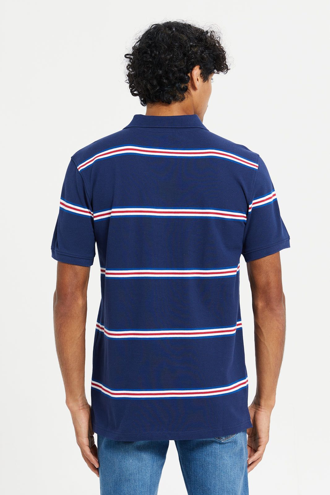 Men Navy Striped Polo Shirt sold by Redtag product image thumbnail 3