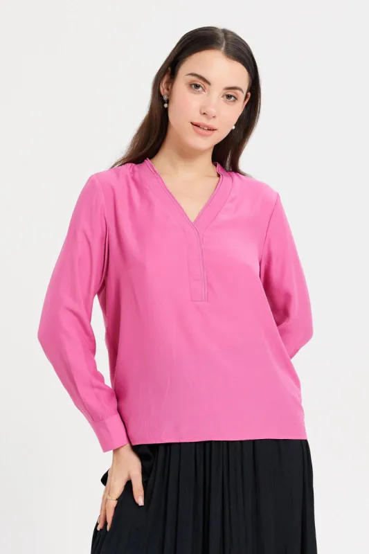 Women Fuchsia Double Band Detailed Blouse sold by Redtag