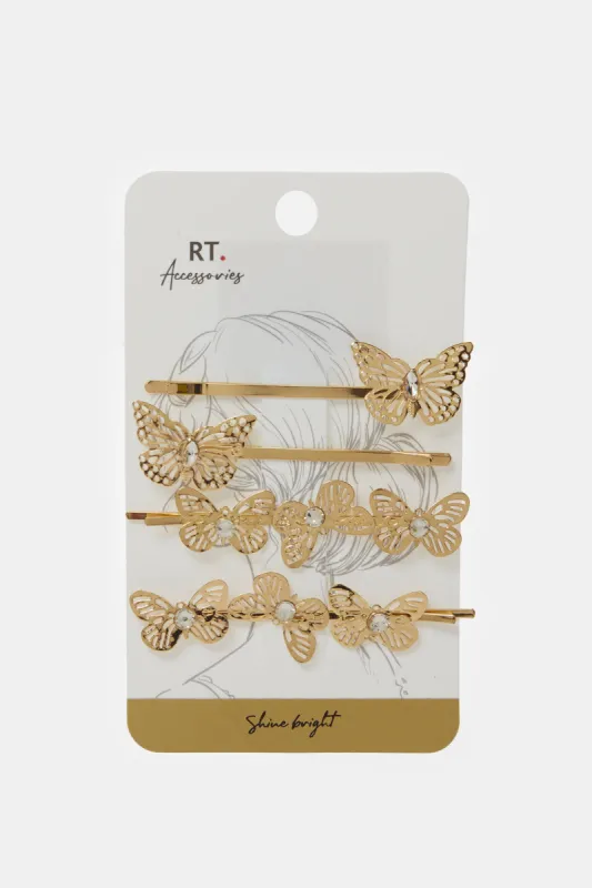 Women Gold Embellished Hair Clip Set (4 Piece) sold by Redtag