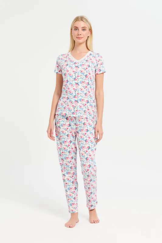 Women White Printed Pyjama Set (2 Piece) sold by Redtag