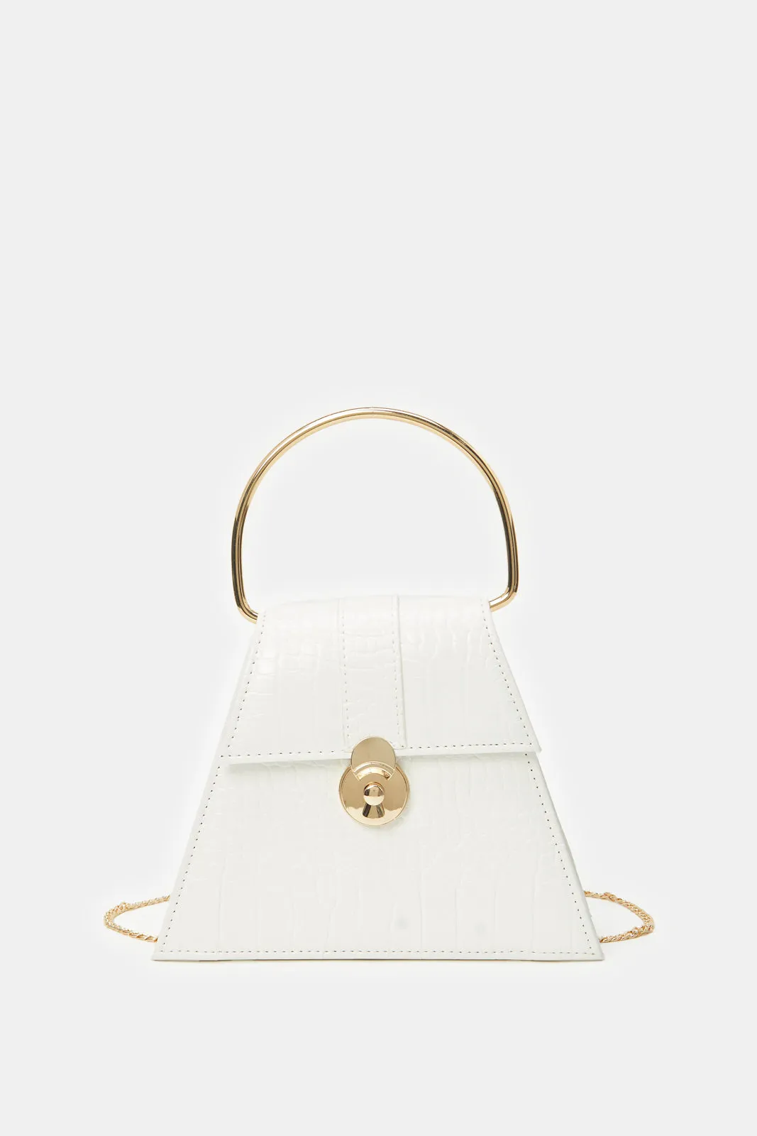 Women White Croc With Top Handle Evening Clutch sold by Redtag