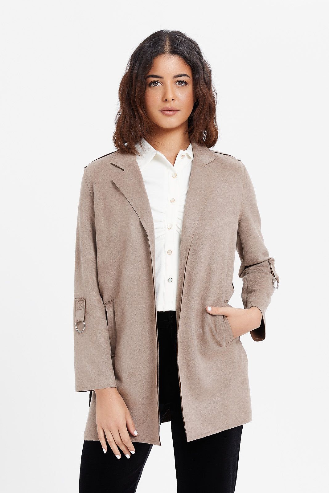 Women Taupe Plain Jacket sold by Redtag