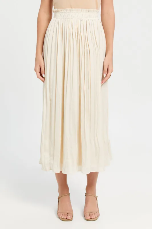 Women Beige Crinkled Pleated Skirt sold by Redtag