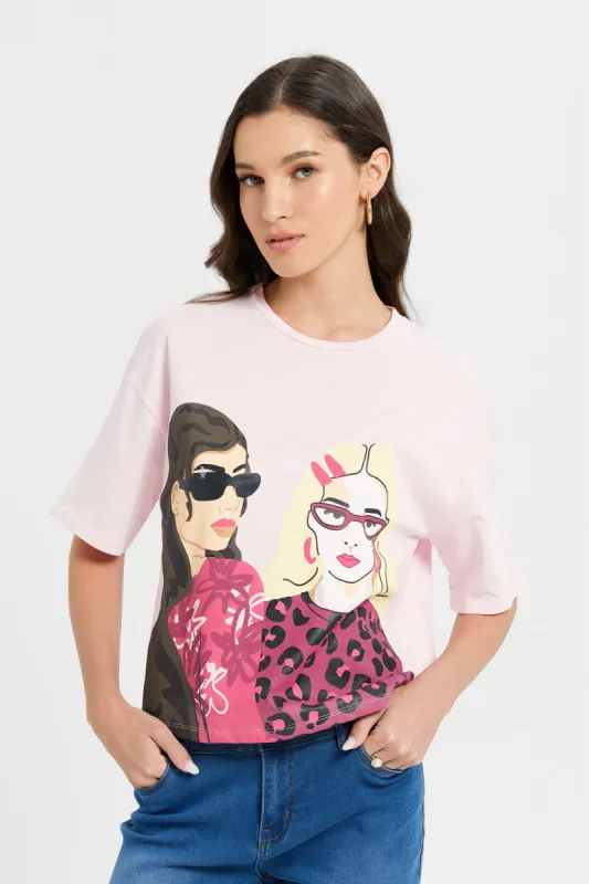 Women Pink Ladies Print T-Shirt sold by Redtag
