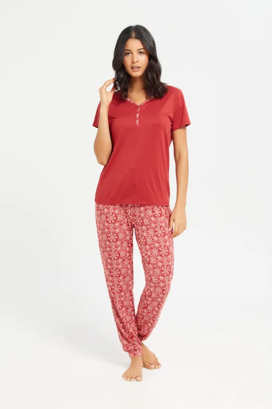Women Red Printed Pajama Set (2 Piece) sold by Redtag