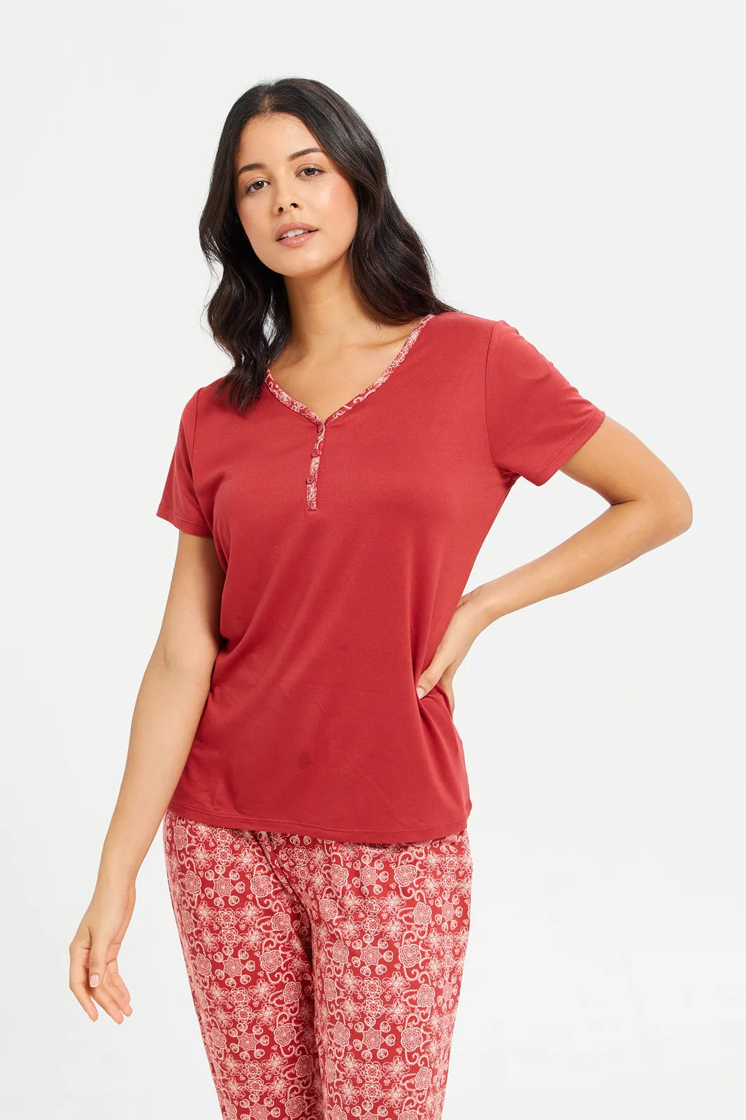 Women Red Printed Pajama Set (2 Piece) sold by Redtag product image thumbnail 2