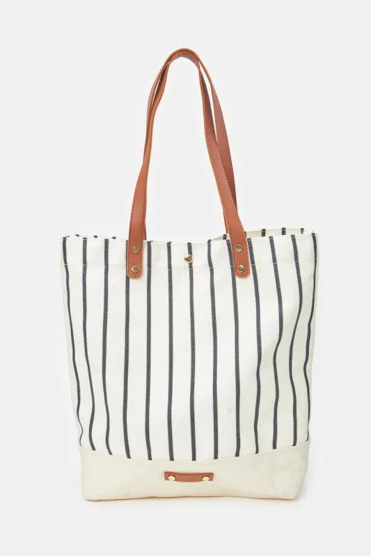 Women White Striped Shopper Bag sold by Redtag
