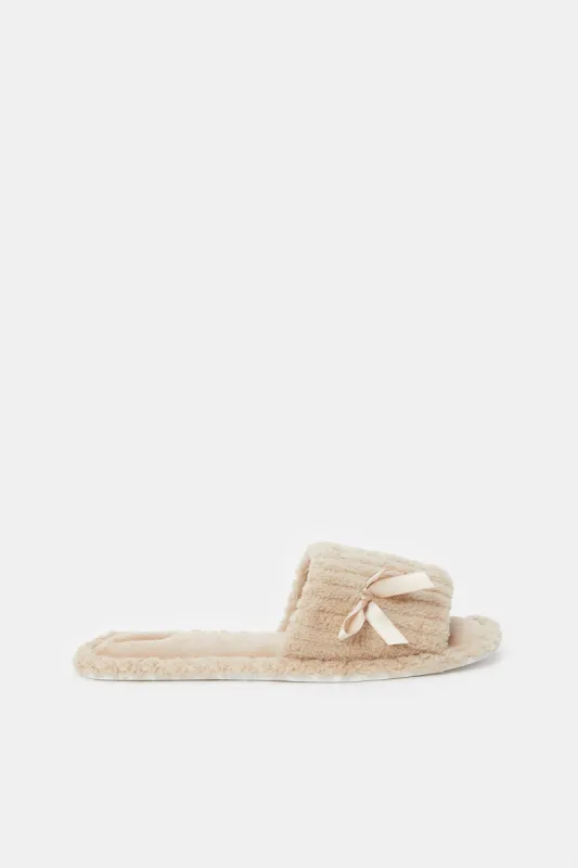 Women Taupe Slipper With Bow Trim sold by Redtag