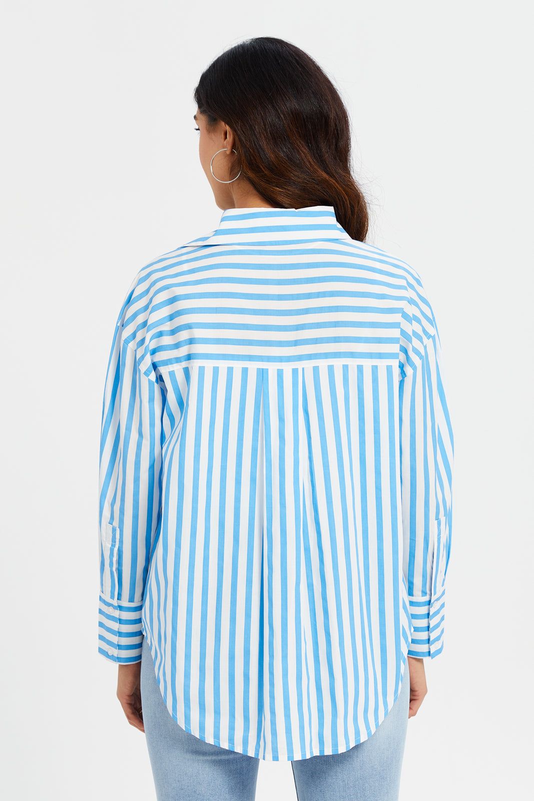 Women Blue Striped Oversize Shirt sold by Redtag product image thumbnail 3