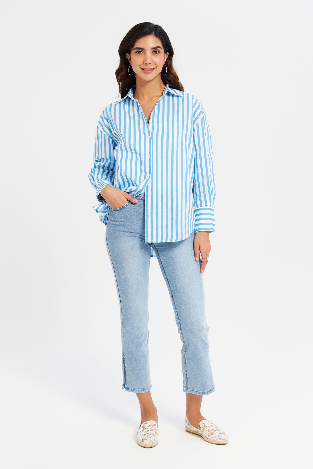 Women Blue Striped Oversize Shirt sold by Redtag product image thumbnail 2