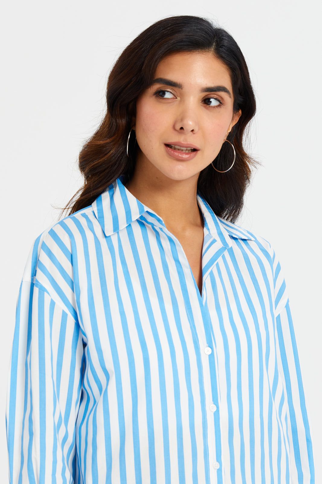 Women Blue Striped Oversize Shirt sold by Redtag product image thumbnail 4