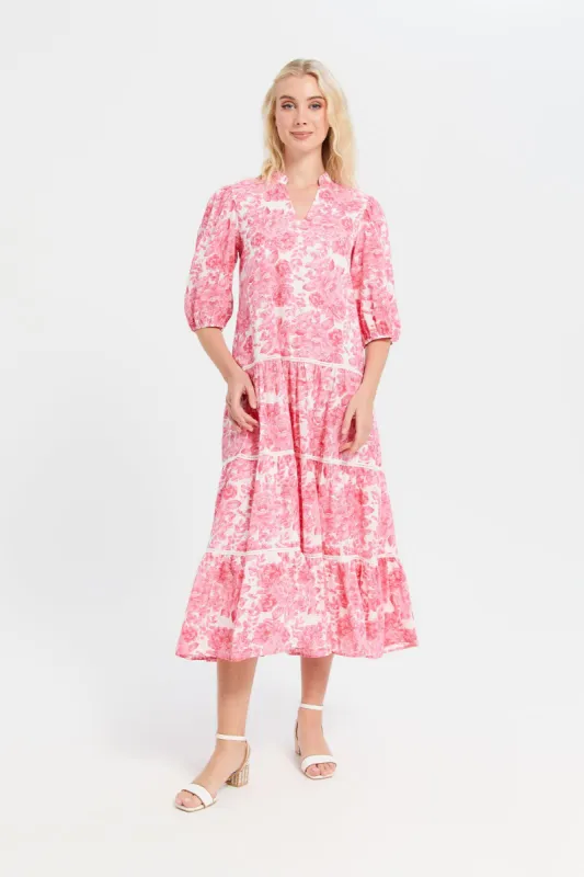 Women Fuchsia Printed Maxi Dress sold by Redtag