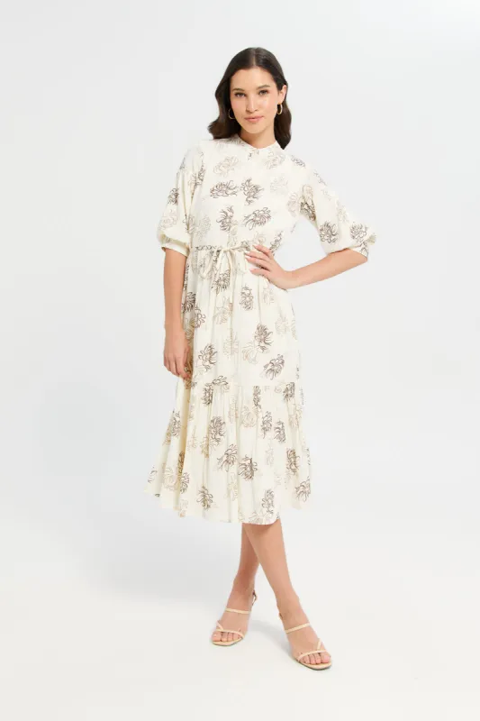 Women Ivory Printed Dress sold by Redtag