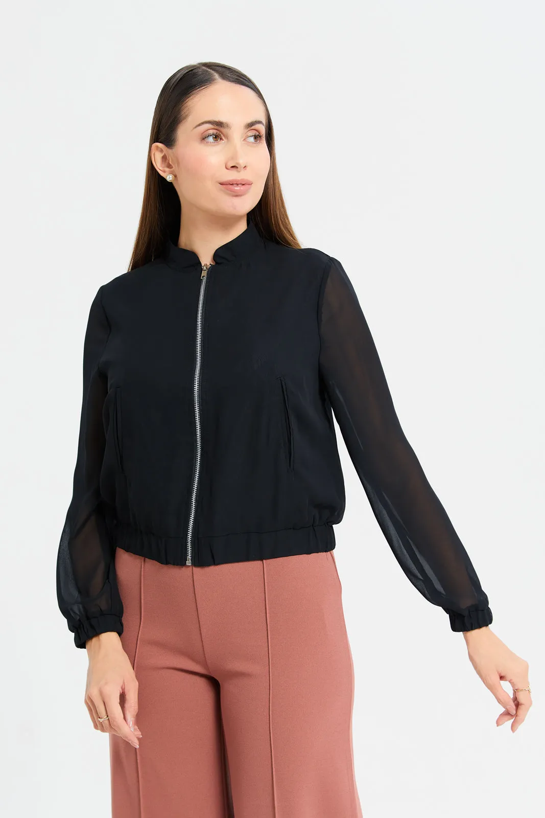 Woman Black Blouse With Zipper sold by Redtag