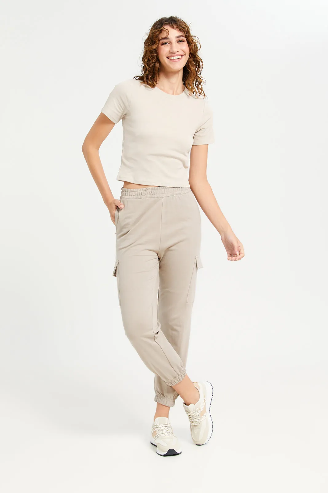 Women Beige Ribbed T-Shirt sold by Redtag product image thumbnail 2