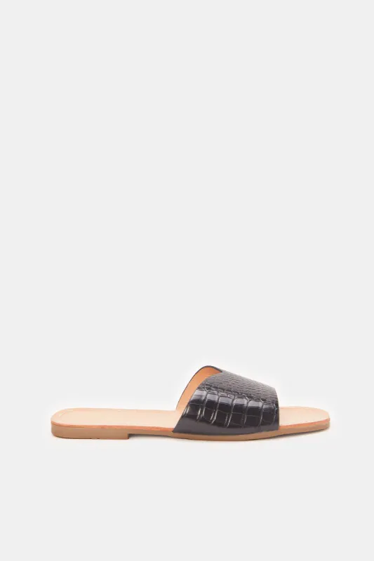 Women Black Croc Print Mules sold by Redtag